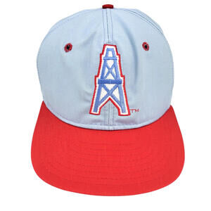 Vintage 80's Houston Oilers Hat Snapback AJD Light Blue/ Red Cap USA Made